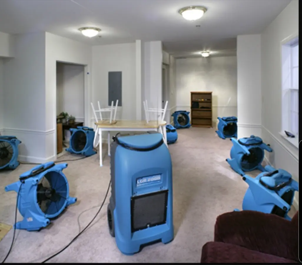 Air movers and dehumidifier setup for Water Damage Restoration in Bellflower